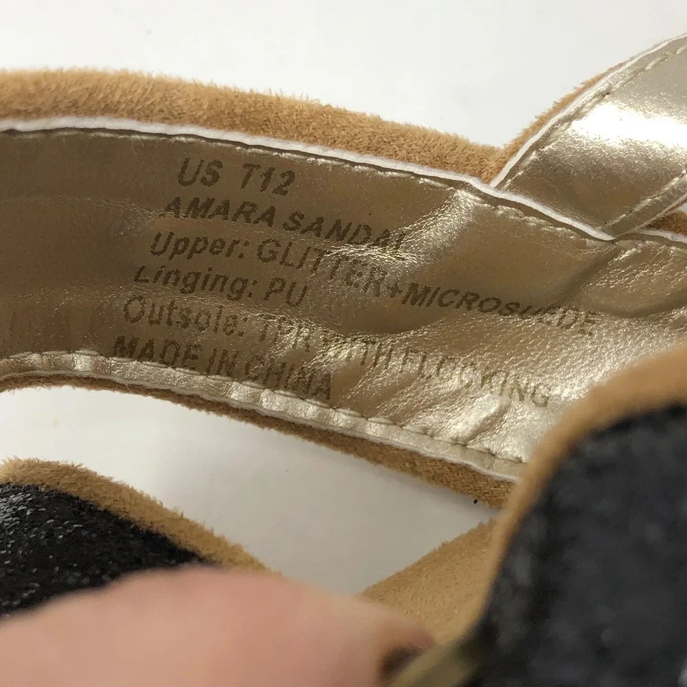 Joyfolie Amara Sandal Girls Toddler 12 Black Glitter Rhinestone Heel Strap